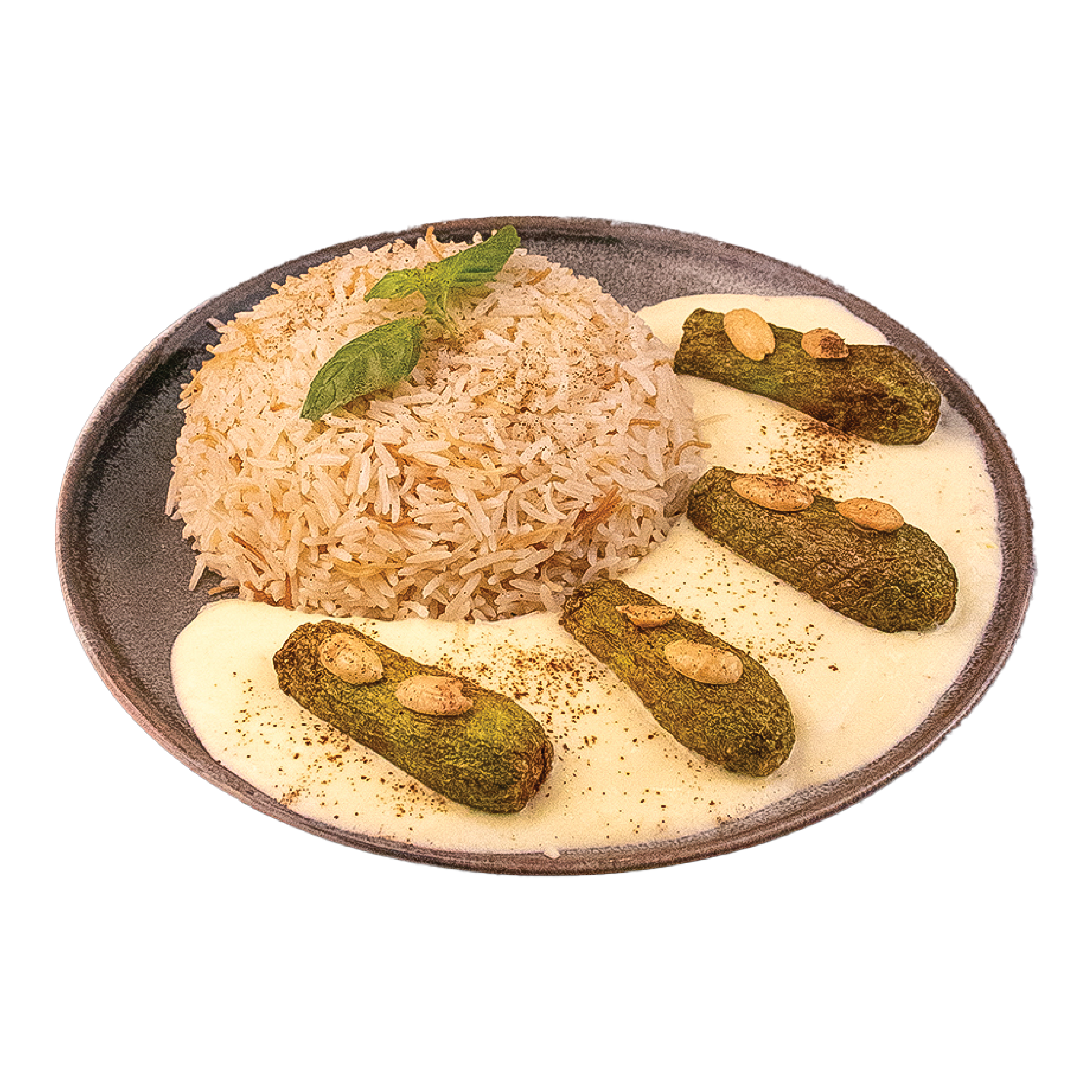 Zucchini in Joghurtsauce mit Reis